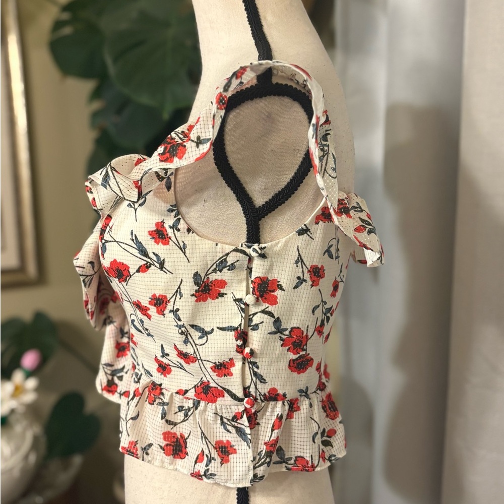 Tularosa Floral Ruffle Blouse in Cream and Red - Picture 5 of 9
